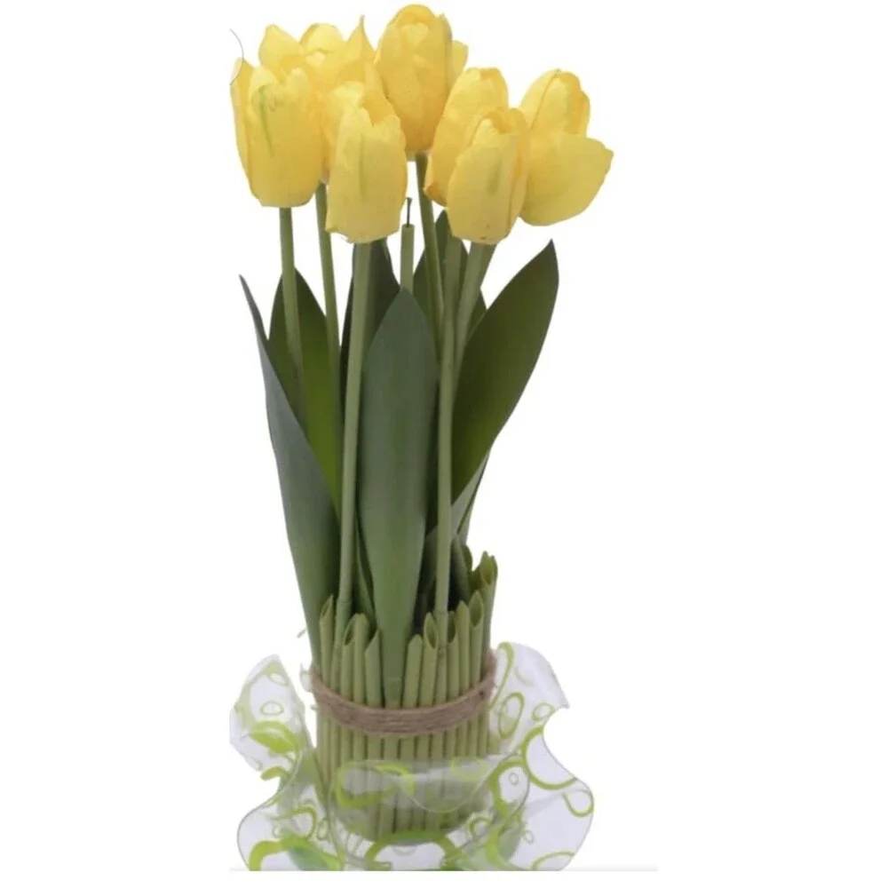 Set of 2 Artificial Yellow Tulip Standing Bunch 14